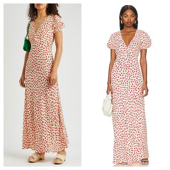 NWT Faithful The Brand Reid Maxi Dress Size 12 Gita Red Floral Short Sleeve